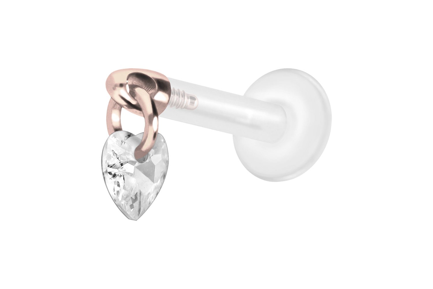 PTFE Labret Piercing mit Innengewinde + Titan-Aufsatz KRISTALLHERZ